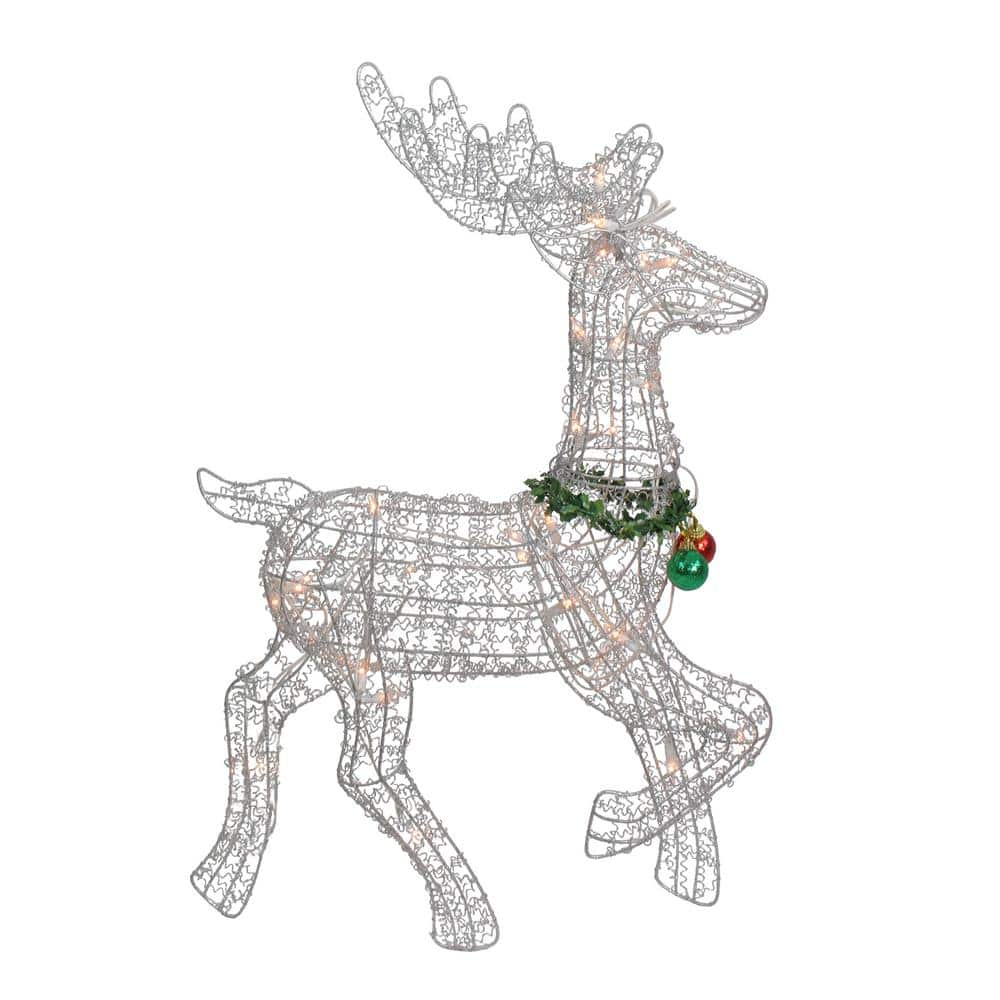 Northlight 25 in. Lighted Silver Sisal Prancing Reindeer Christmas Outdoor Decoration