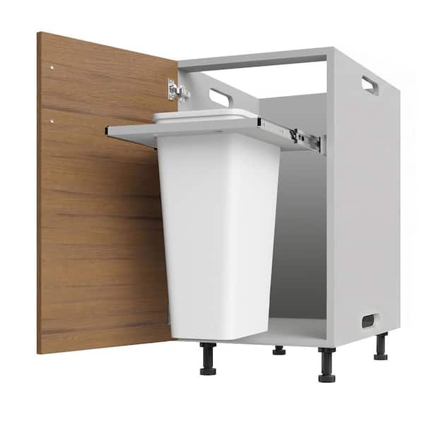 Miami Weatherboard 18 in. X 27 in. X 34.5 in Outdoor Base Cabinet Trash Can Full Height in Teak Matte