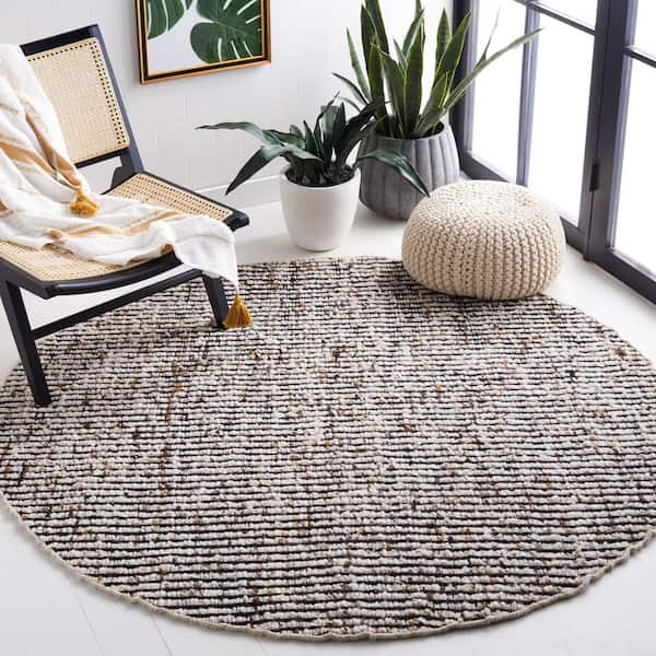 Natura 8 ft. x 8 ft. Round Black/Ivory Marle Striped Area Rug