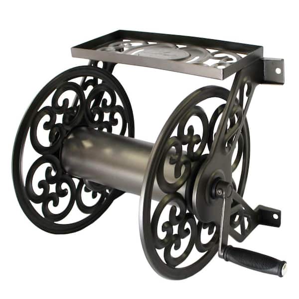 125 ft. Black Steel Decorative Wall Mounted Garden Hose Reel