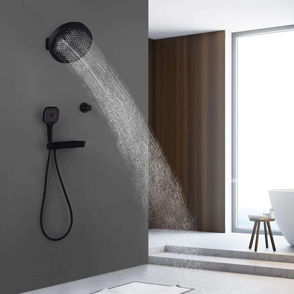 5-Spray 10 in. Single Handheld Wall Mount Rain Shower Head Shower Combo Set with Hand Shower 2.64GPM in Matte Black