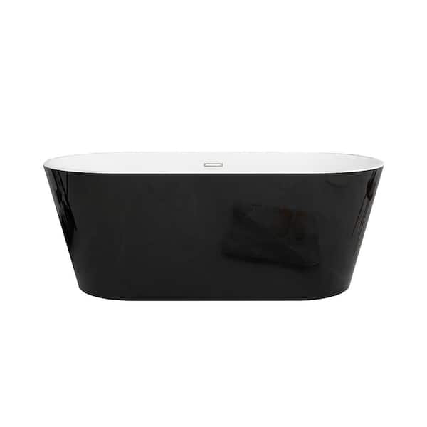 66.93 in. x 31.1 in. Acrylic Flatbottom Freestanding Soaking Bathtub in Glossy Black