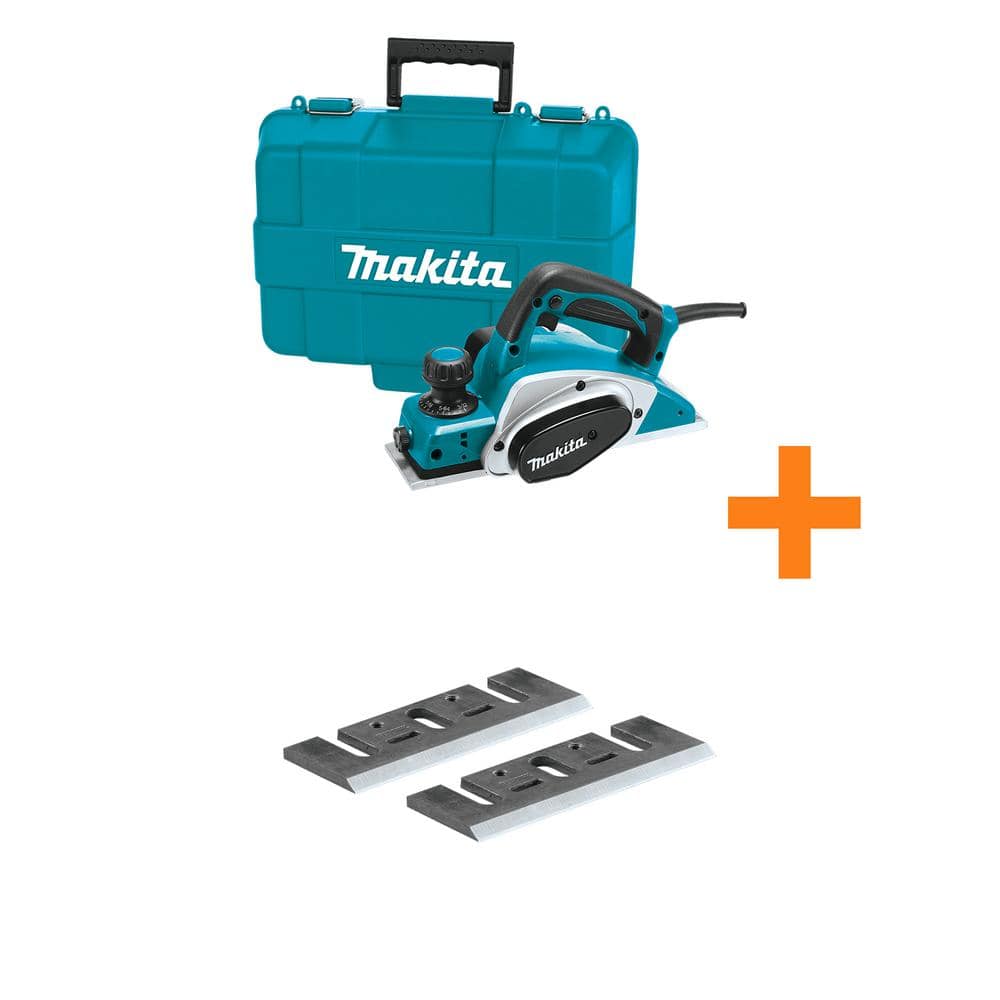 Makita 6.5-Amp Corded 3.25 in. Planer Kit, Blade Set and Hard Case bonus 3.25 in. High Speed Steel Planer Blades KP0800K-D-46230 - The Depot