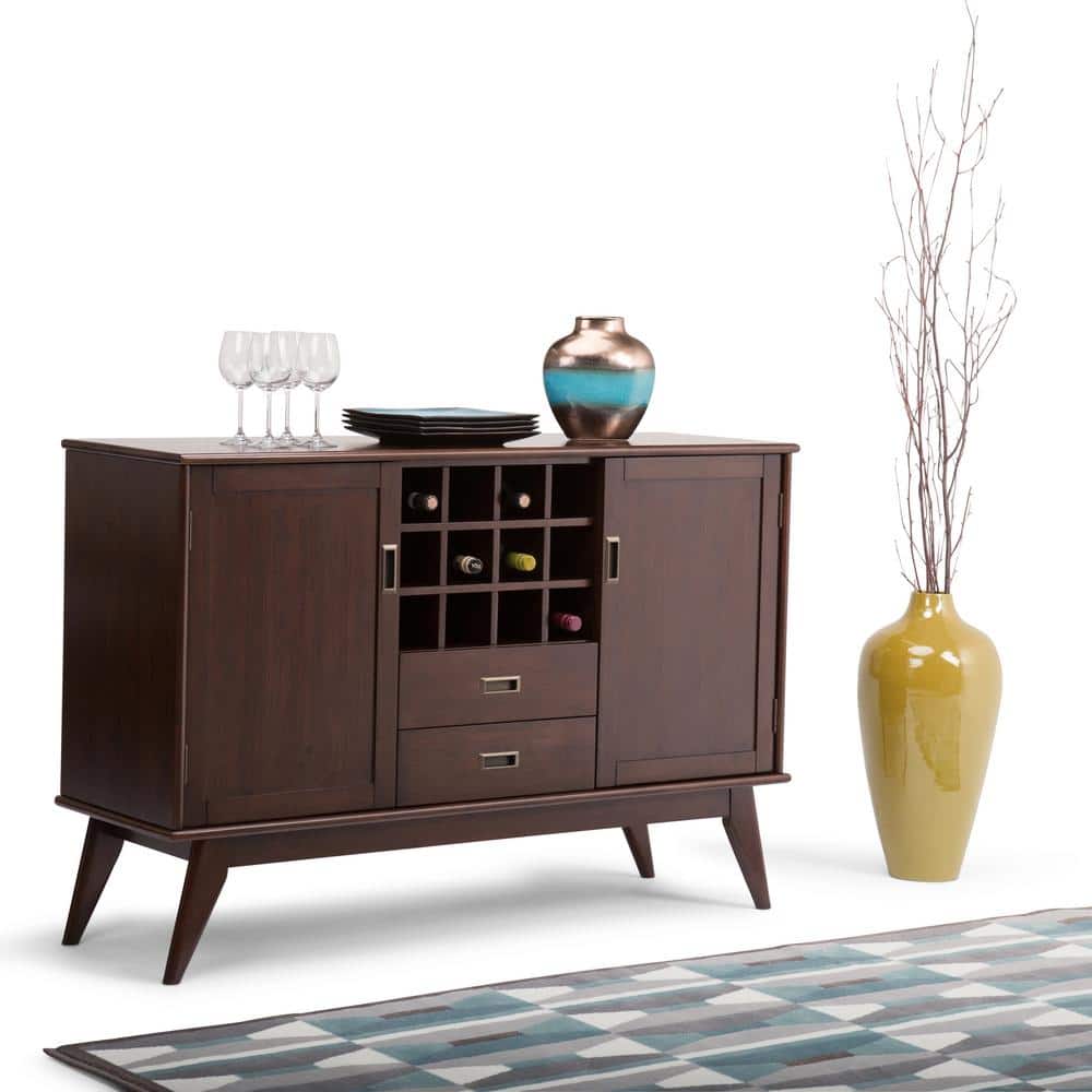 54'' Medium Auburn Brown Solid Hardwood Mid-Century Modern Sideboard