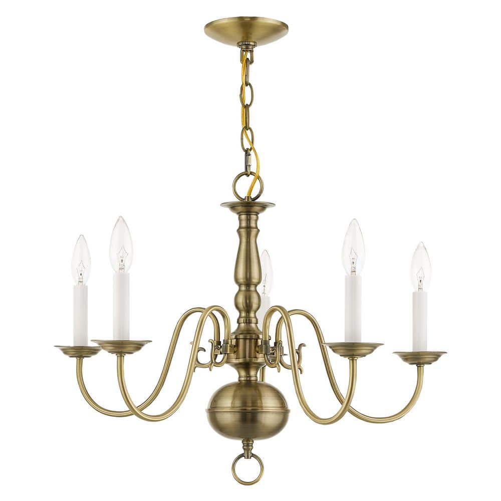 Antique Brass 5-Light Traditional Colonial Chandelier