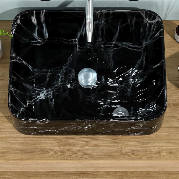 19 in. Vessel Rectangular Bathroom Sink in Black Ceramic