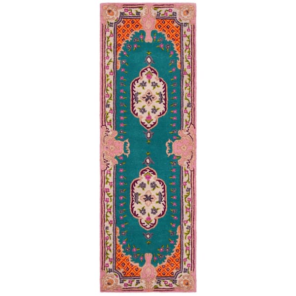 SAFAVIEH Bellagio Blue/Pink 2 ft. x 7 ft. Border Runner Rug