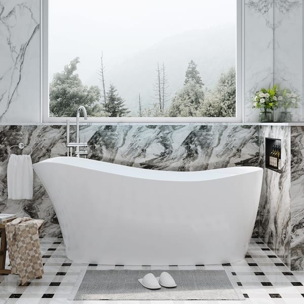 Cozy 69 in. x 34 in. Acrylic Freestanding Soaking Bathtub with Reversible Drain in Glossy White