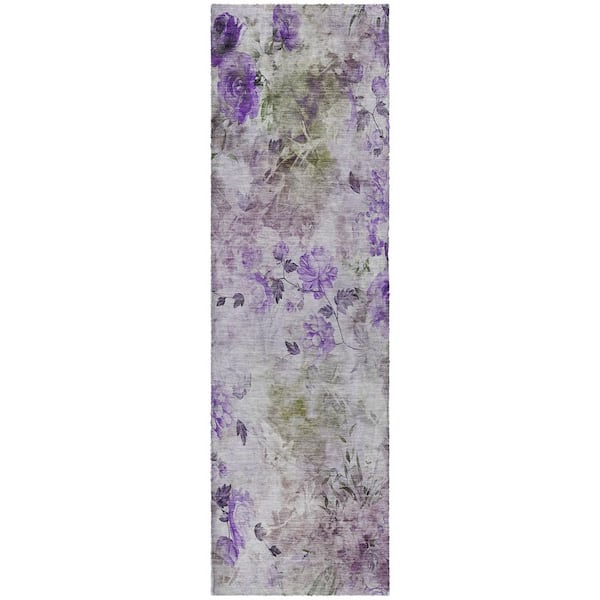 Dream Shag Premium Machine Washable Abstract ADS724 Purple 2 ft. x 7 ft. Runner Rug
