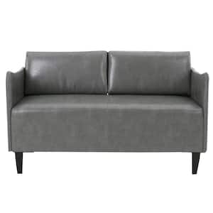 Nyx 26.3 in. Gray Faux Leather 2-Seater Loveseat with Square Arms