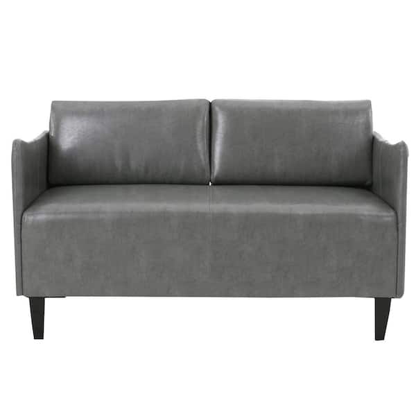 Noble House Nyx 26.3 in. Gray Faux Leather 2-Seater Loveseat with Square Arms