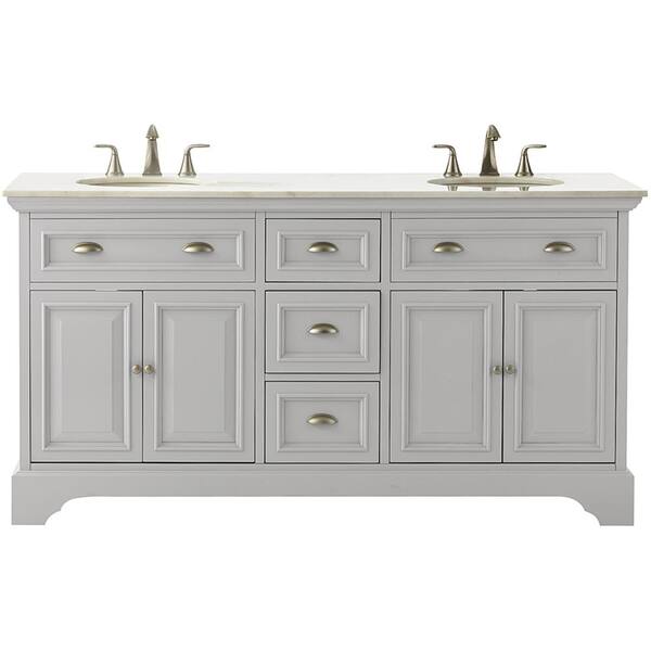 Home Decorators Collection Sadie 67 in. W Double Bath Vanity in Dove Grey with Marble Vanity Top in Natural White