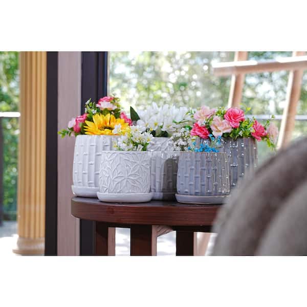 Set of 2 7.09 in. Antique Grey Ceramic Flowerpot with Frost and Heat Resistant for Indoor and Outdoor Use