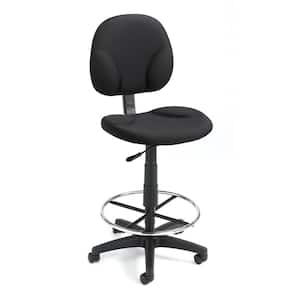 Black Crepe Fabric Armless Ergonomic Drafting Chair
