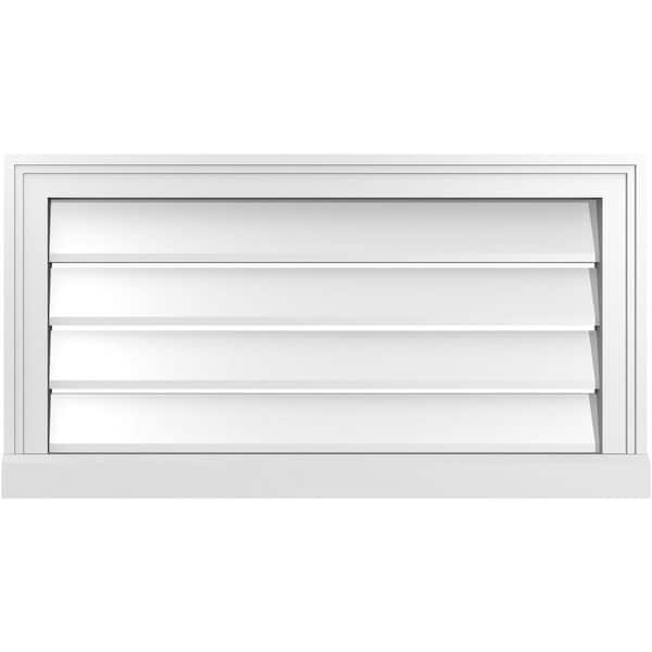 Ekena Millwork 30 in. x 16 in. Vertical Surface Mount PVC Gable Vent: Functional with Brickmould Sill Frame