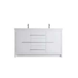 59.09 in. x 19.7 in. D x 42 in. H Double Sink Bath Vanity in White with White Resin Top