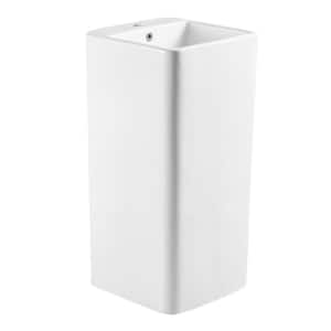 32 in. Tall Square Ceramic Pedestal Sink Vessel with Overflow and Pop-Up Drain