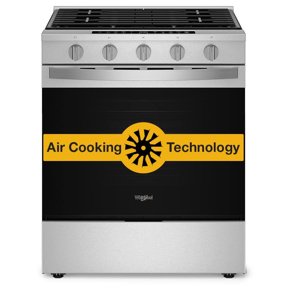 Whirlpool 30 in. 5-Burners Smart Slide-In Gas Range in Fingerprint Resistant Stainless Steel with Air Cooking Technology