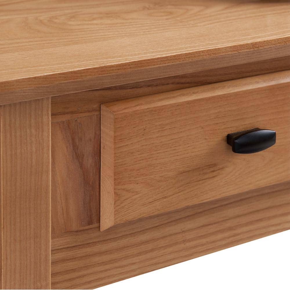 Beige Ash Wood Rectangular Console Table with Storage