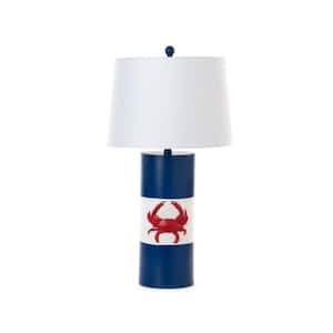 30.5 in. Red White and Blue Standard Light Bulb Bedside Table Lamp with White Cotton Shade