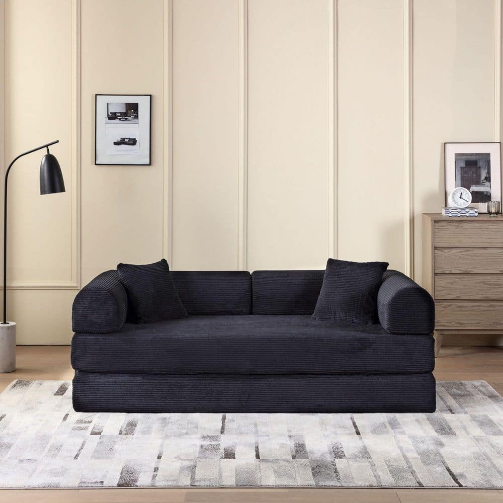 Seafuloy 78 in. W Black Fabric King Sofa Bed with