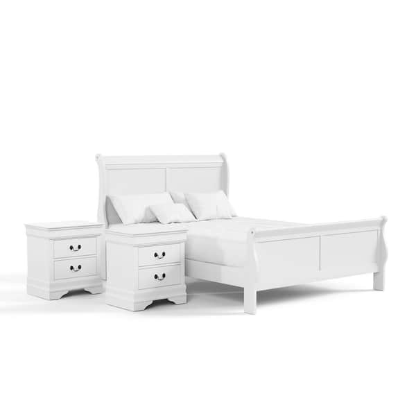 Furniture of America Burkhart 3 Piece White Wood Queen Bedroom Set with 2 Nightstands