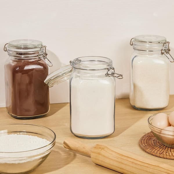 3 Pieces Food Storage Canister 50 oz. Airtight Glass Jars with Lids for Kitchen and Pantry Organization
