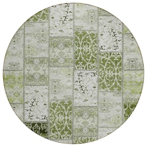 Chantille ACN566 Green 8 ft. x 8 ft. Round Machine Washable Indoor/Outdoor Geometric Area Rug