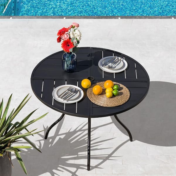 7 piece patio dining set with umbrella home depot Sour citrus 7-Piece Outdoor Dining Set: Round Patio Table With Umbrella  Hole, 4 Textilene Chairs, Umbrella and Base for Garden SDC1-T4U