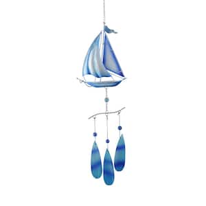 Wind Chime in Aluminium with Sail Boat Art Finished in Chrome With 5 Aluminium T 
