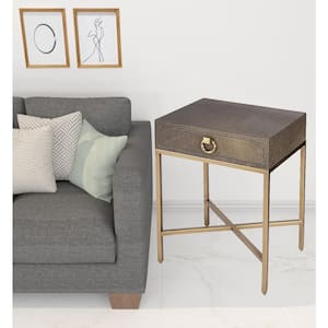 Charlie 20 in. Gold Rectangle Wood End Table with Drawers