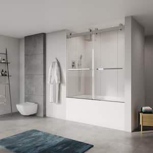 56 in. to 60 in. W x 65 in. H Sliding Frameless Bathtub Door in Chrome Finish with Clear Glass