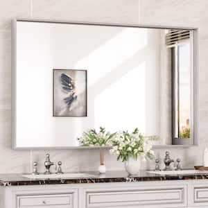 48 in. W x 30 in. H Rectangular Framed Aluminum Square Corner Wall Mount Bathroom Vanity Mirror in Brushed Nickel