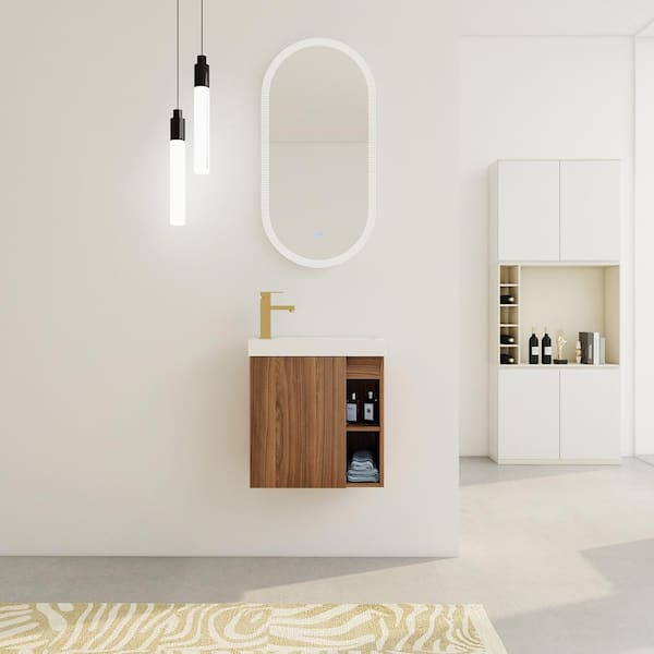 Staykiwi 20 in. W x 10 in. D x 21.5 in. H Single Sink Floating Bath Vanity in Walnut with White Cultured Marble Top