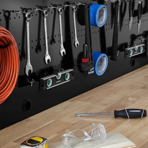 Husky Ready-To-Assemble 8 ft. Solid Wood Top Workbench in Black with Pegboard and 3 Drawers