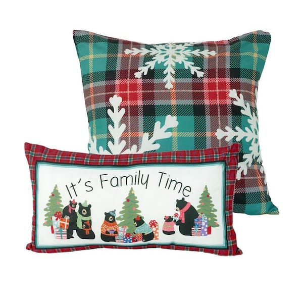 Holiday Love Red and Green 2-Pieces Decor Pillow Set 18 in. x 18 in. and 12 in. x 22 in.