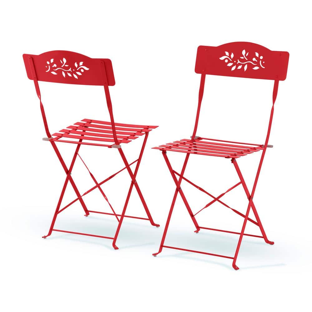 Red Elegance 3-Piece Metal Bistro Set with Intricate Leaf Design