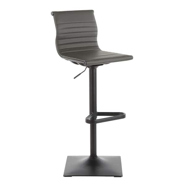 Lumisource Masters Adjustable Bar Stool in Grey Faux Leather and Black Metal