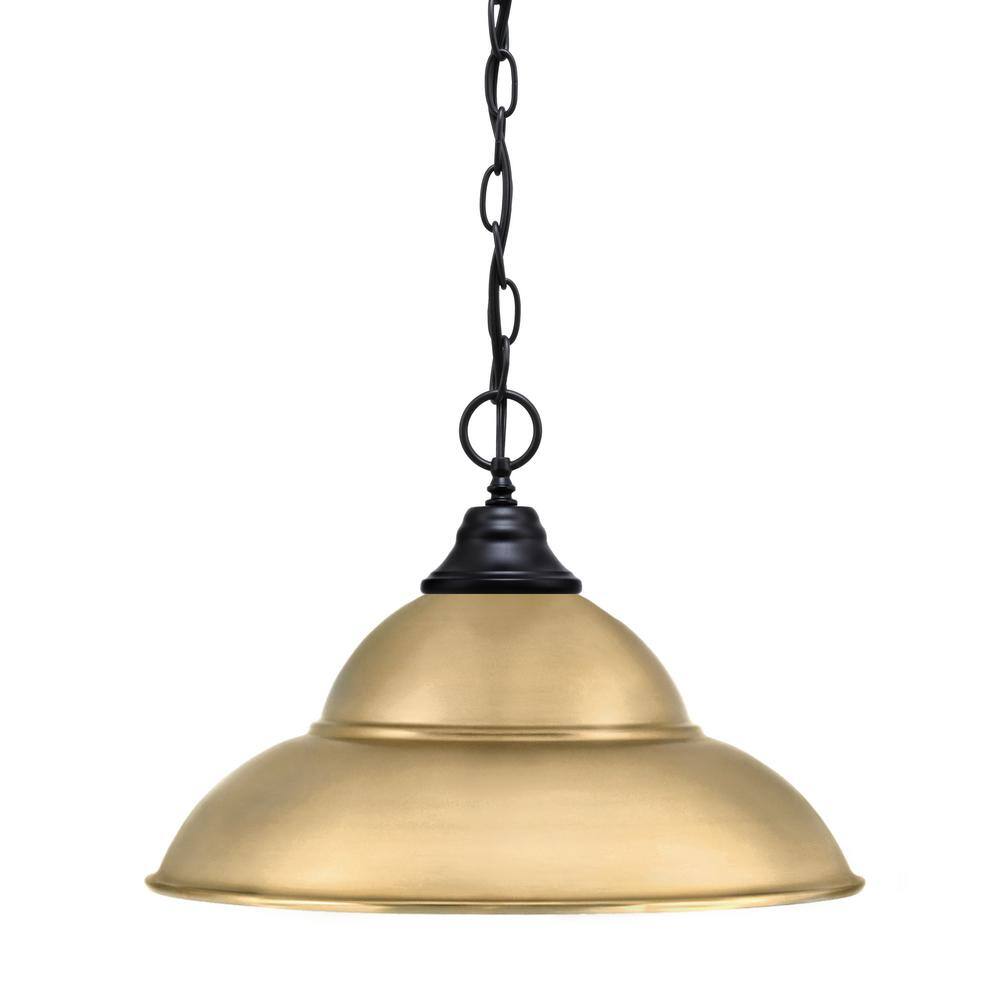 Kingston 100-Watt 1 Light Black Finish Shaded Pendant Light with 16 in. New