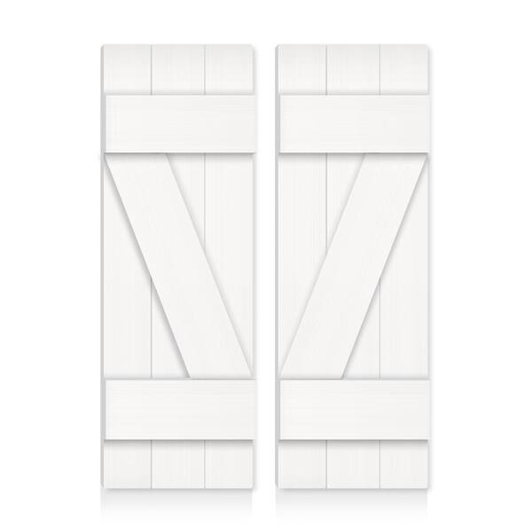 CALHOME 19 in. x 36 in. Pine Wood Closed Board and Batten Z Shutters Pair White