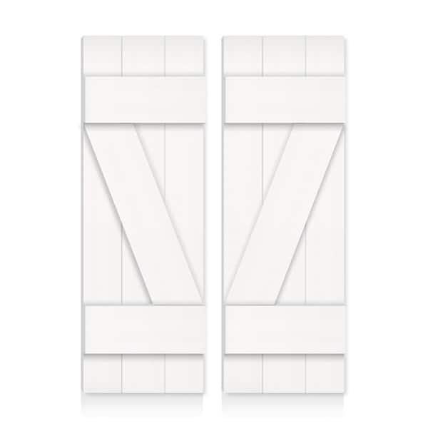 CALHOME 24 in. x 24 in. Pine Wood Closed Board and Batten Z Shutters Pair White
