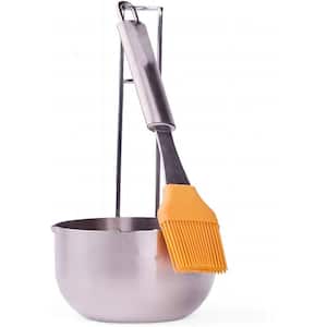 Basting Brush and Sauce Pot, Stainless Steel Handle and Silicone Bristles with Pour Spout