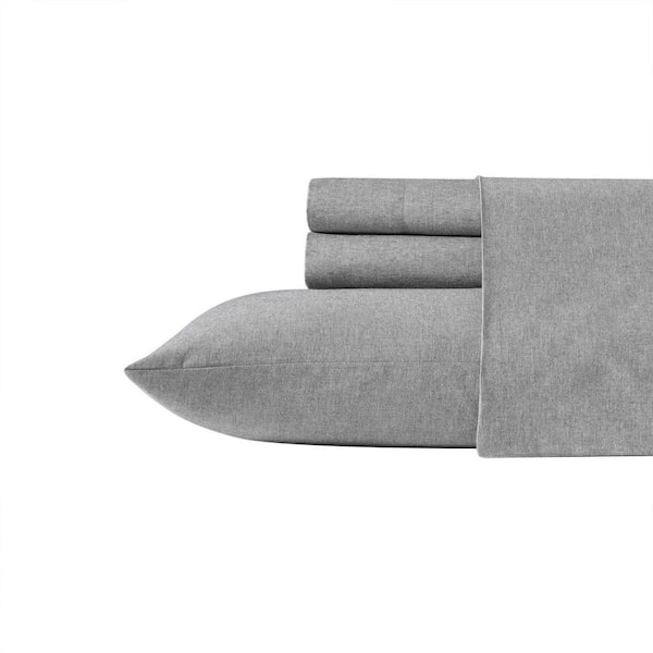Paradise Twill 4-Piece Solid Charcoal Grey Cotton Blend Queen Sheet Set