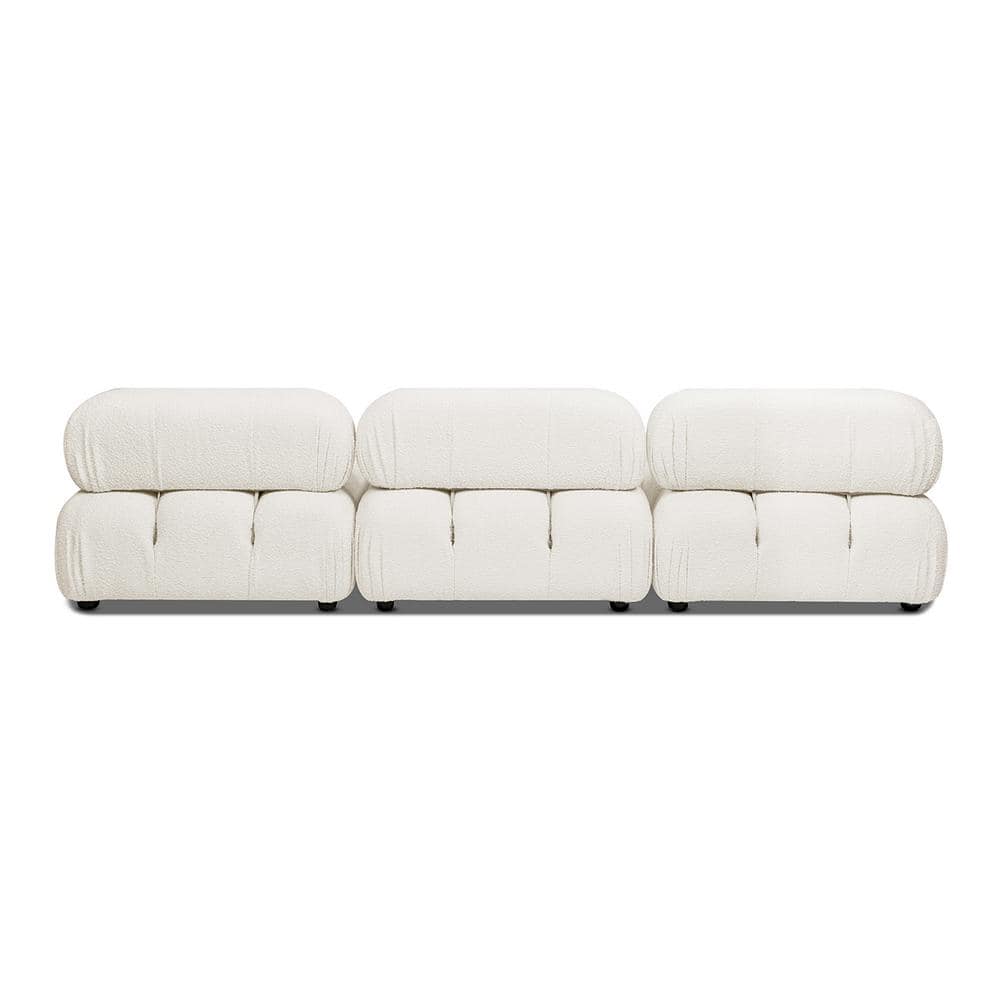 Ivory White Bouclé 3-Piece Tufted Lawson Sofa with Wood Frame