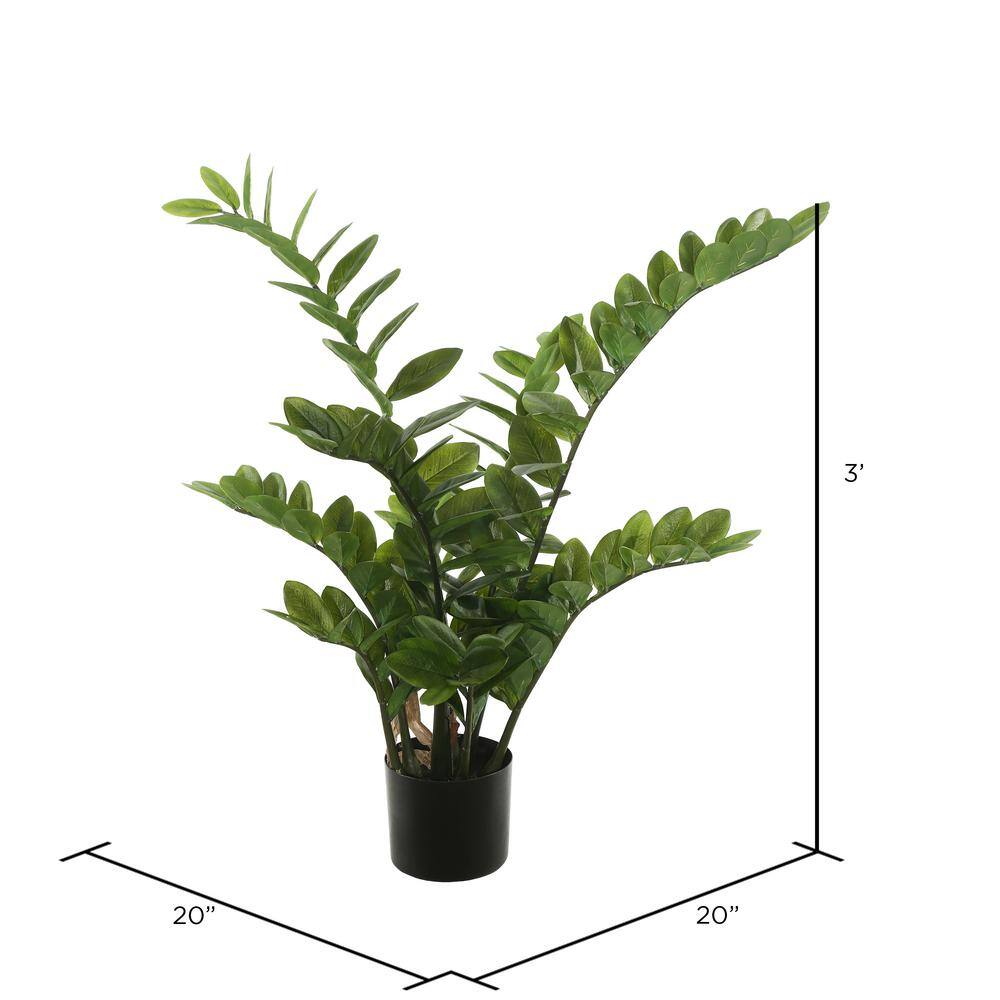 36" Green Plastic Potted Zamifolia Faux Bush