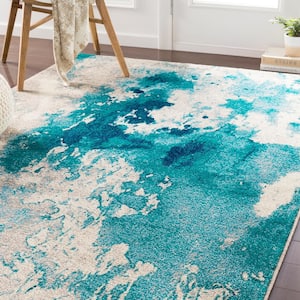 Sora Teal 8 ft. 10 in. x 12 ft. 9 in. Abstract Area Rug