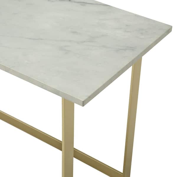 Faux White Marble Gold Computer Desks, White Marble Desk With Gold Legs