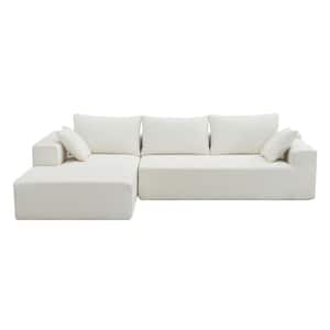 Modern 109 in. Cream Full Size Chenille Compressed Sectional Sofa Bed