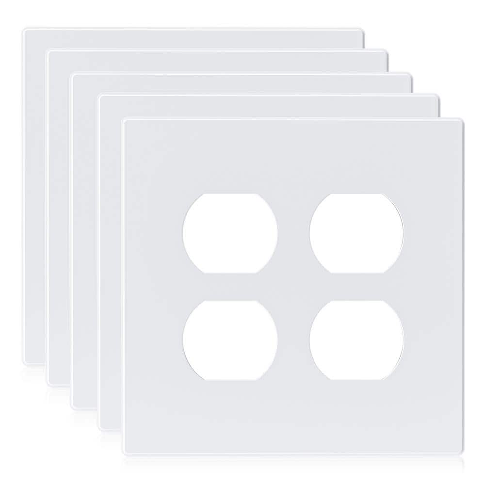White 4-Gang Plastic Duplex Outlet Wall Plate Set