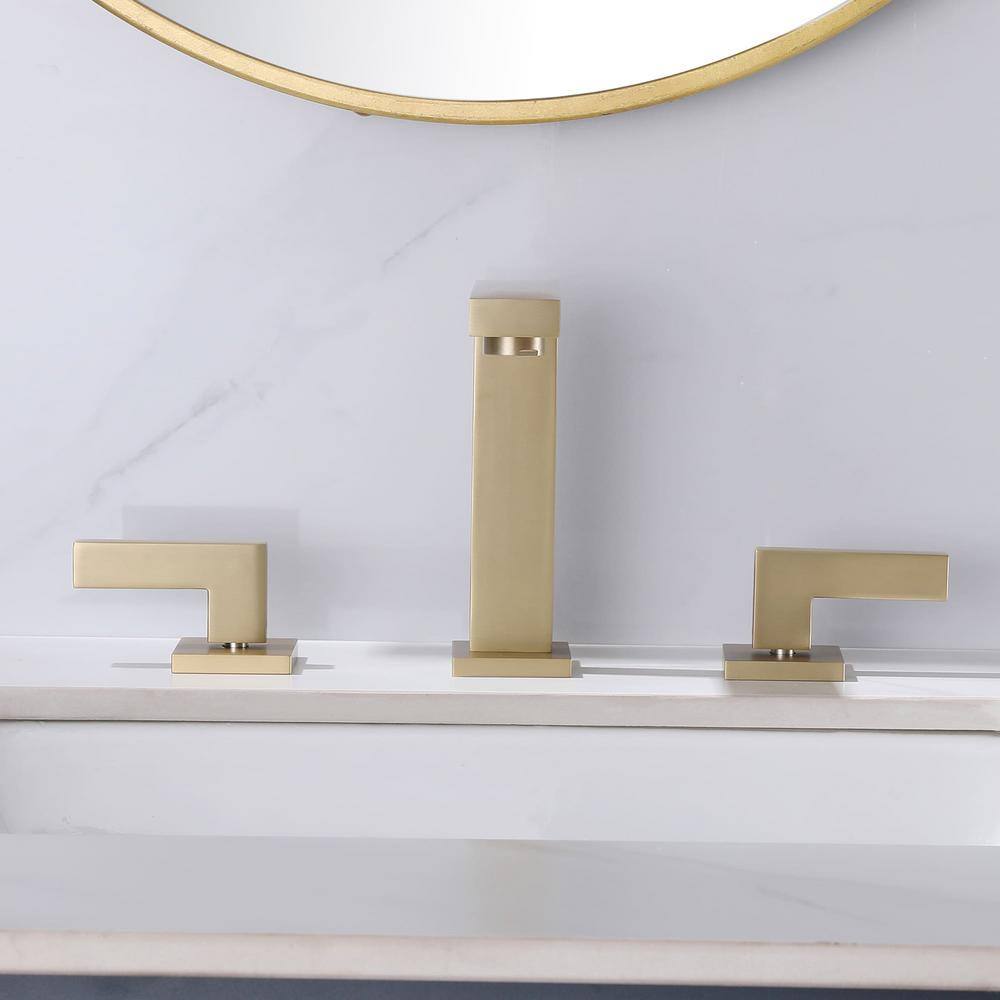 Brushed Gold Brass Double Handle Widespread Bathroom Faucet